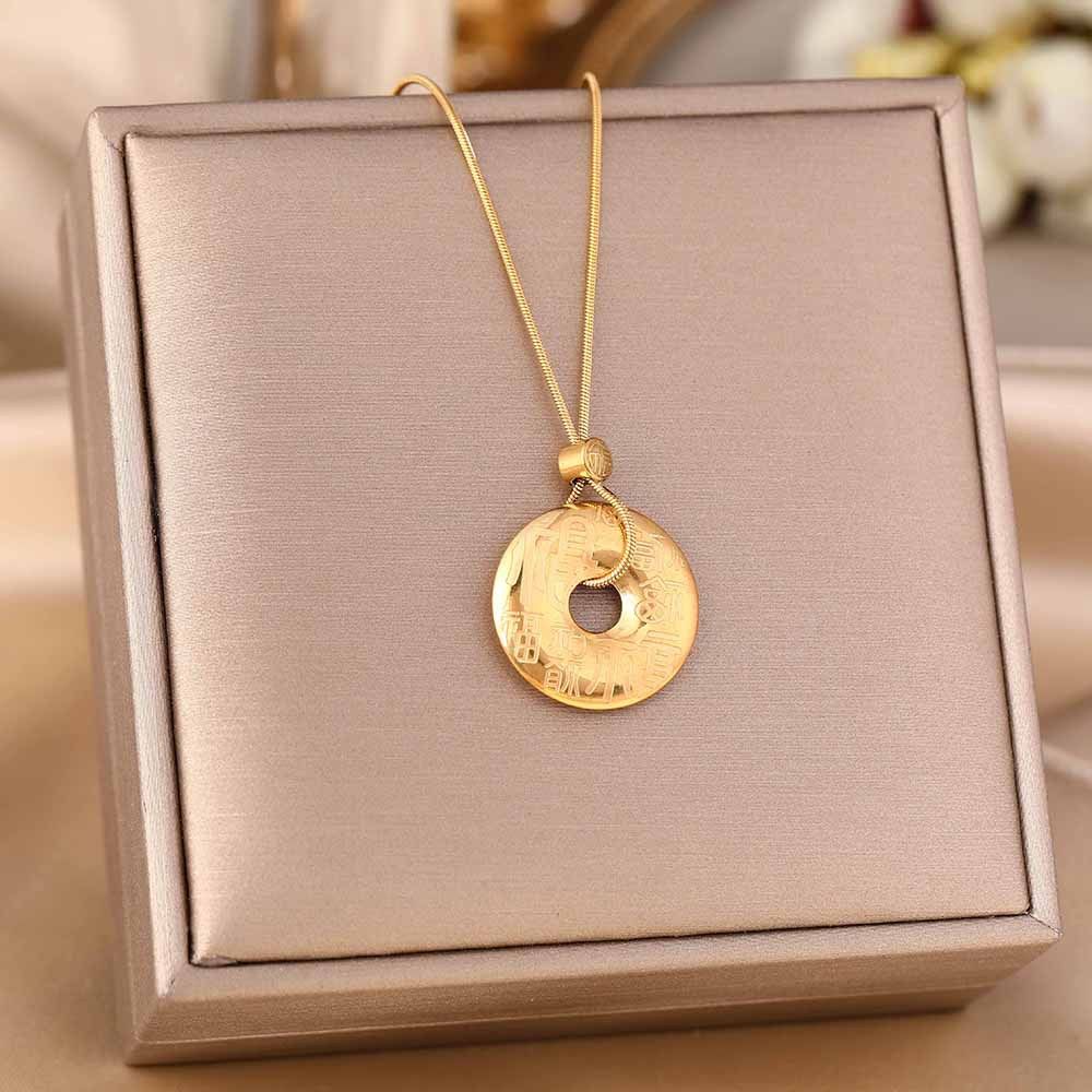 Chinese Style Lucky Character Safety Buckle Titanium Steel Gold Exquisite Collarbone Chain, Niche Design Sense, Non_ipsvogv.com