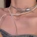 Korean Style Leather Bow Ribbon Pearl Necklace For Women Sweet Cool Design Sense Niche Double Layer Stacked Collarbone_ipsvogv.com