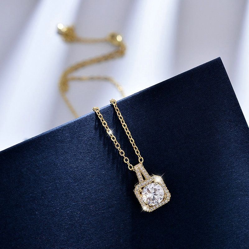 Elegant Square Titanium Steel Inlay Zircon Earrings Necklace_ipsvogv.com