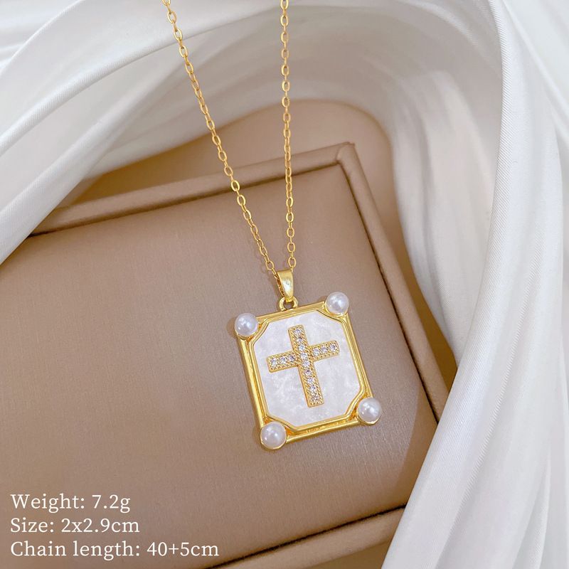 Pearl 【 】 Cross Light Luxury Charm Gorgeous Full Diamond Necklace Women's Versatile Clavicle Titanium Steel Chain 【 】_ipsvogv.com