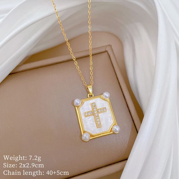 Pearl 【 】 Cross Light Luxury Charm Gorgeous Full Diamond Necklace Women's Versatile Clavicle Titanium Steel Chain 【 】_ipsvogv.com