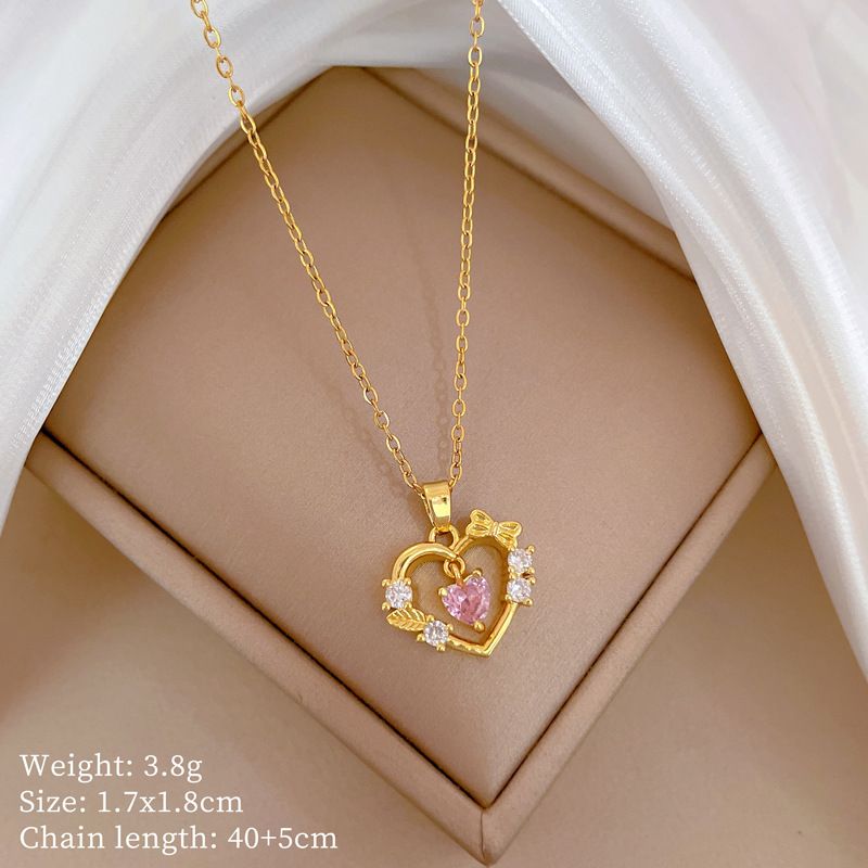 Love 【 】 Bow Light Luxury Charm Gorgeous Full Diamond Necklace Women's Versatile Clavicle Titanium Steel Chain 【 】_ipsvogv.com