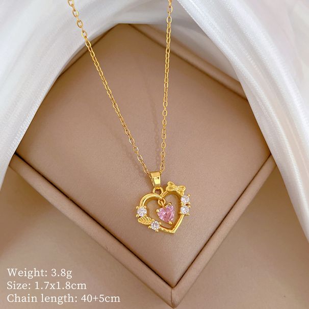 Love 【 】 Bow Light Luxury Charm Gorgeous Full Diamond Necklace Women's Versatile Clavicle Titanium Steel Chain 【 】_ipsvogv.com