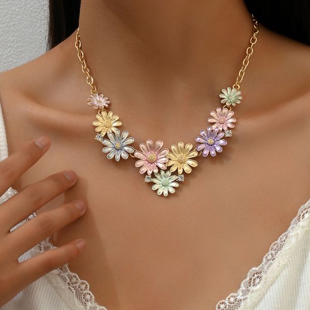 Ins Super Fairy Flower Necklace Simple Drip Oil Design Clavicle Women's Colorful Versatile Long Chain_ipsvogv.com