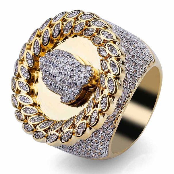 Men's Prayer Hand Signet Ring With Micro-Pave Zirconia, Hip Hop Style Bold Statement Ring In Gold Tone, Sizes 8-12 Hip Hop Large Men's Ring_ipsvogv.com
