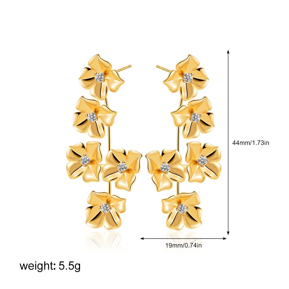 Unisex Inlaid Zirconium Flower Earrings Light Luxury High End Earrings For Women Fashionable Niche Temperament Earrings_ipsvogv.com