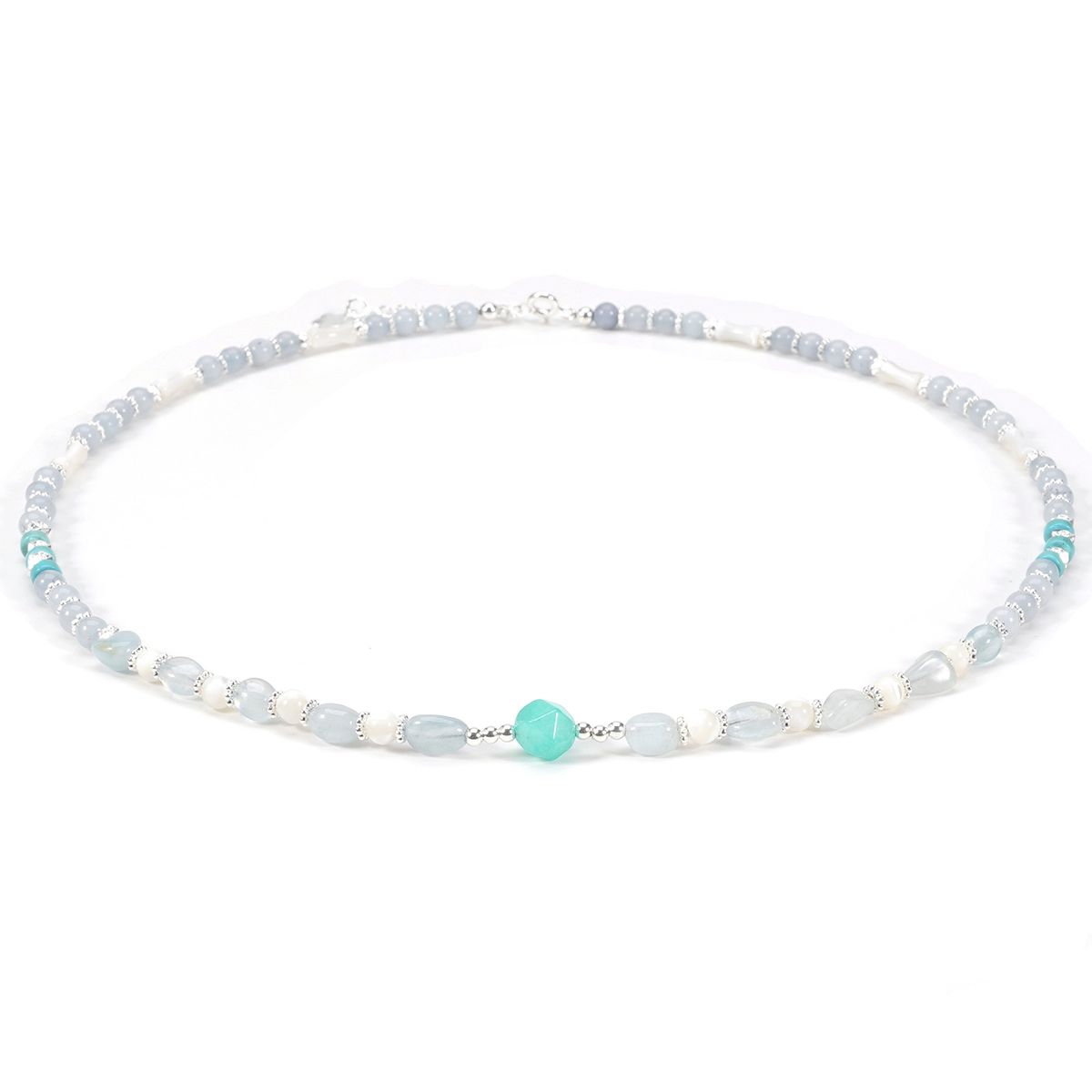 Bamboo Shell Green Turquoise Hyaline Hyaline Natural Stone Bracelet Necklace Set_ipsvogv.com