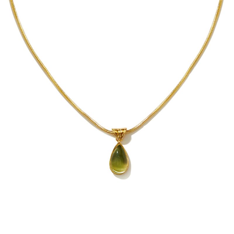 Women's Jewelry Olive Green Water Drop Pendant Necklace Light Luxury High End Design Sense Fashion Retro Temperament Clavicle Chain_ipsvogv.com