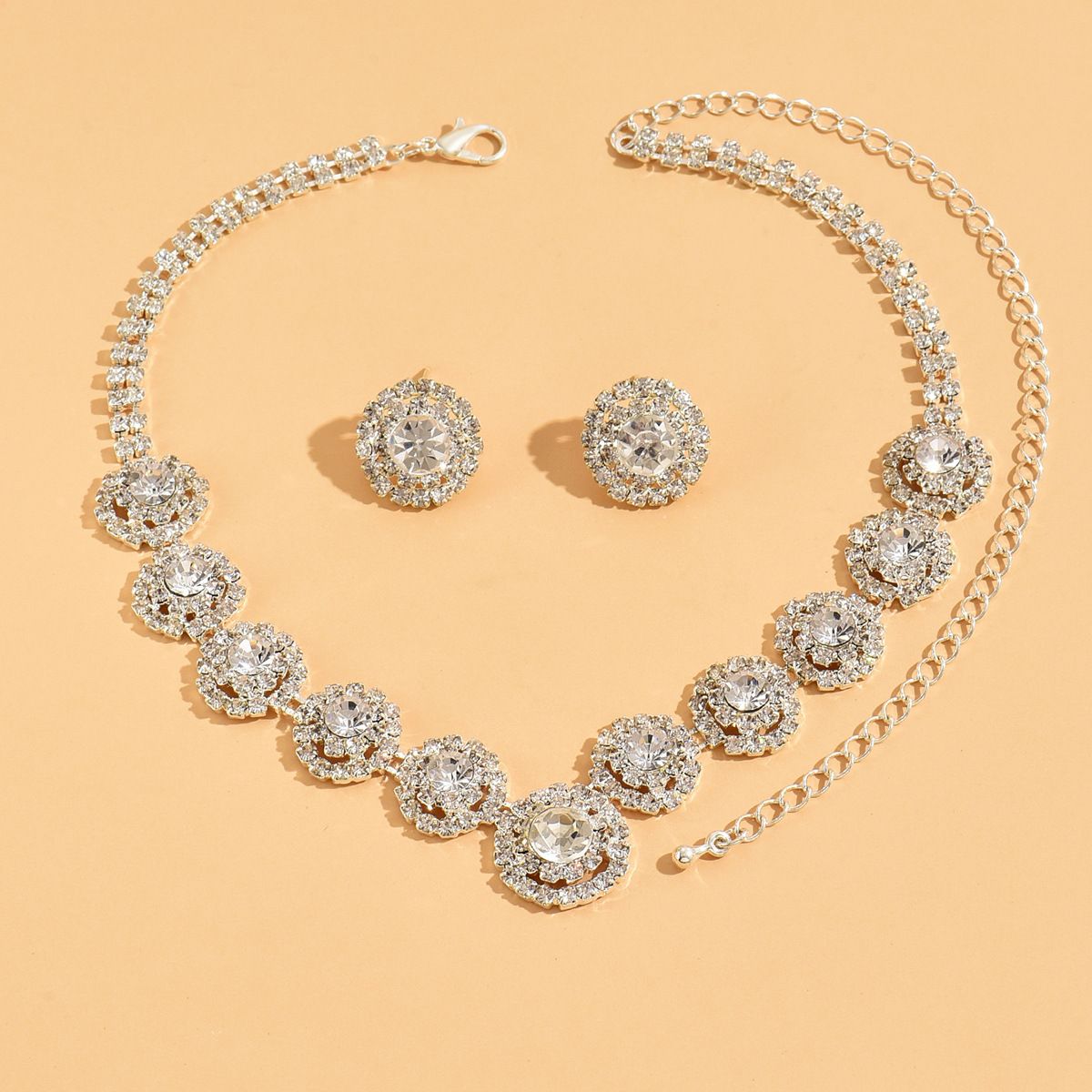 Women’s Jewelry Set Fashion Jewelry Brand New Bride Set Accessories Diamond Full Diamond Silver Ladies Necklace Earrings_ipsvogv.com