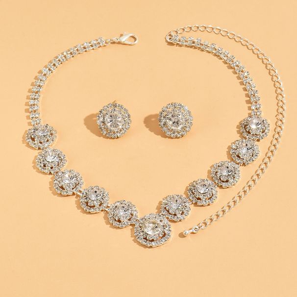 Women’s Jewelry Set Fashion Jewelry Brand New Bride Set Accessories Diamond Full Diamond Silver Ladies Necklace Earrings_ipsvogv.com