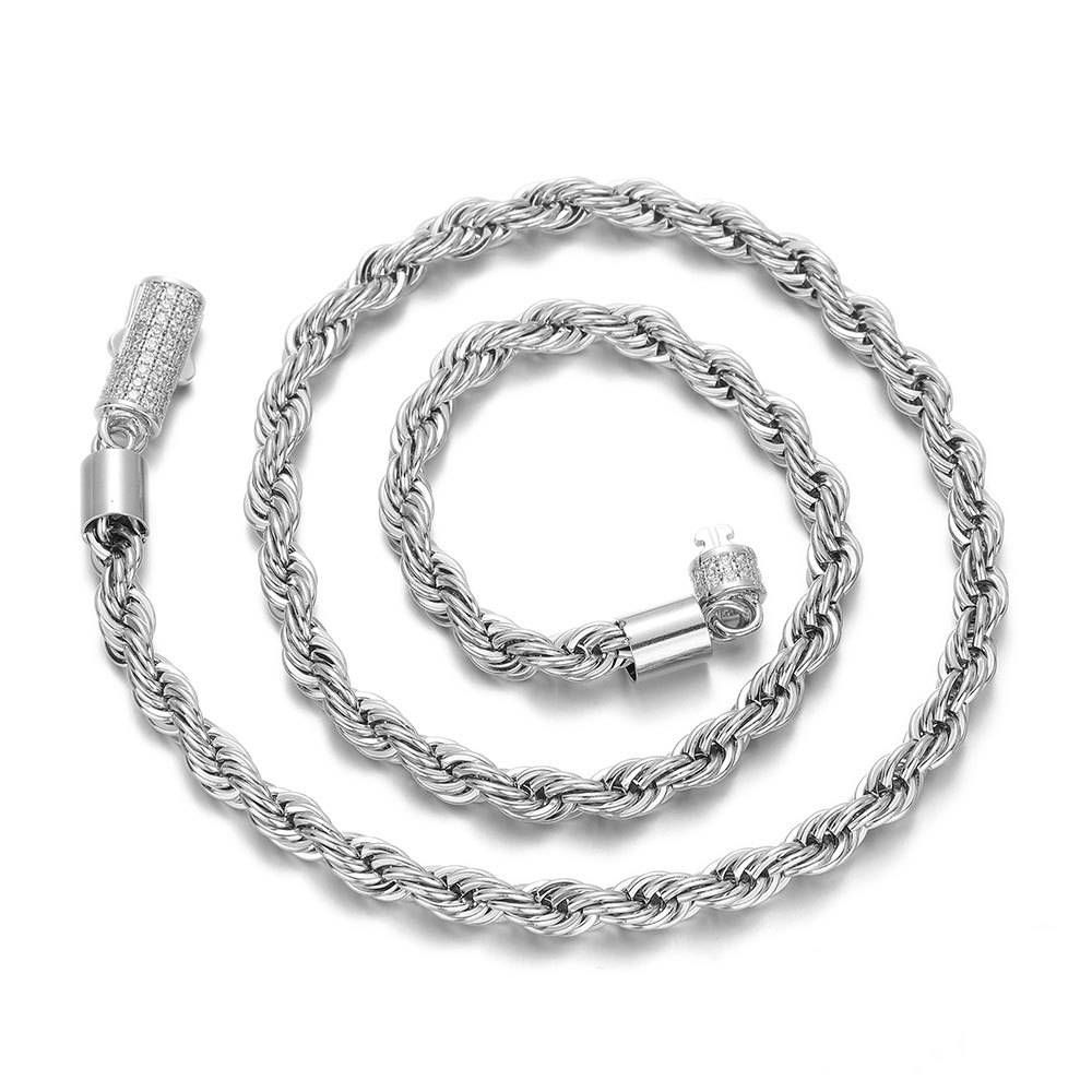 Diamond Buckle 6Mm Stainless Steel Chain Twist Chain Men And Women Necklace Hip Hop Jewelry Titanium Steel Necklace_ipsvogv.com