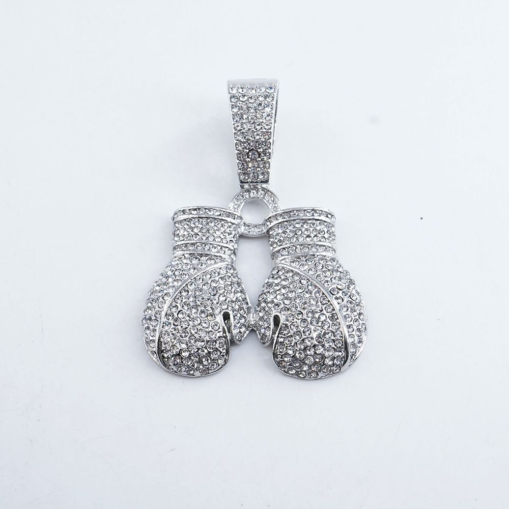 Men’s Jewelry Set Fashion Full Diamond Boxing Gloves Alloy Pendant Chain Trendy Personality Men's Cuban Chain Necklace Jewelry_ipsvogv.com