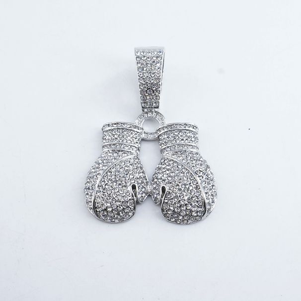 Men’s Jewelry Set Fashion Full Diamond Boxing Gloves Alloy Pendant Chain Trendy Personality Men's Cuban Chain Necklace Jewelry_ipsvogv.com