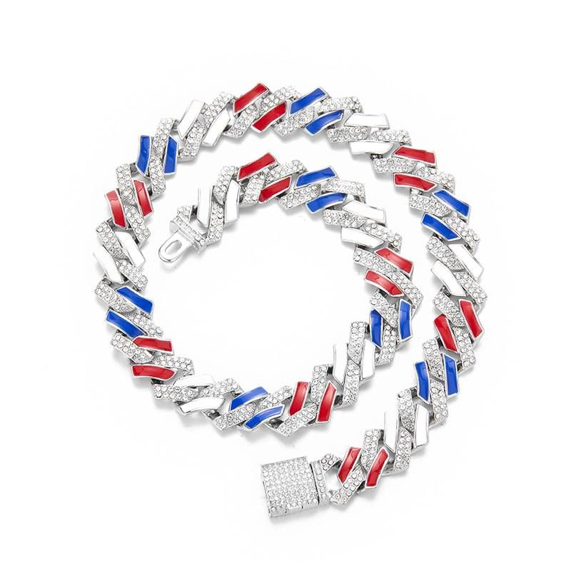 Colorful cool couple necklace hip hop trendsetter diamond Cuban chain personality trend all match necklace_ipsvogv.com