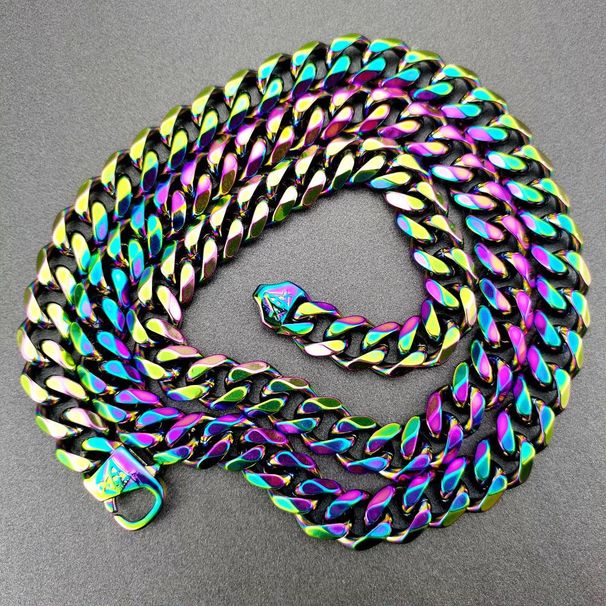 Iridescent Freemasonry Masonic Mason Man's 15mm Width Stainless Steel Solid Chain Necklace Long 24~38 Inch_ipsvogv.com