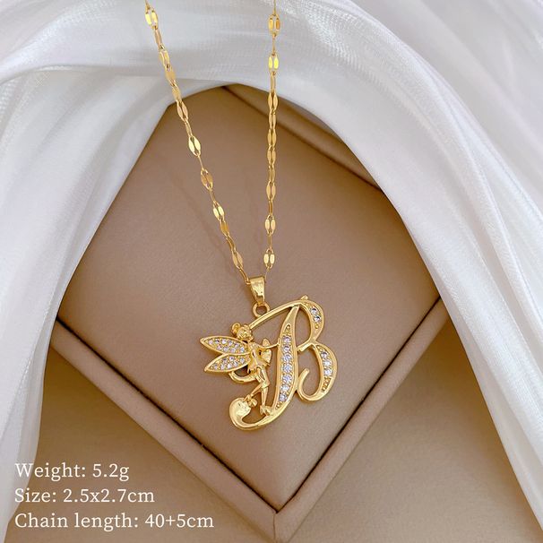 】 Angel 【 Playing Qin Light Luxury Charm Gorgeous Full Diamond Necklace Women's Versatile Clavicle Titanium Steel Chain 【 】_ipsvogv.com