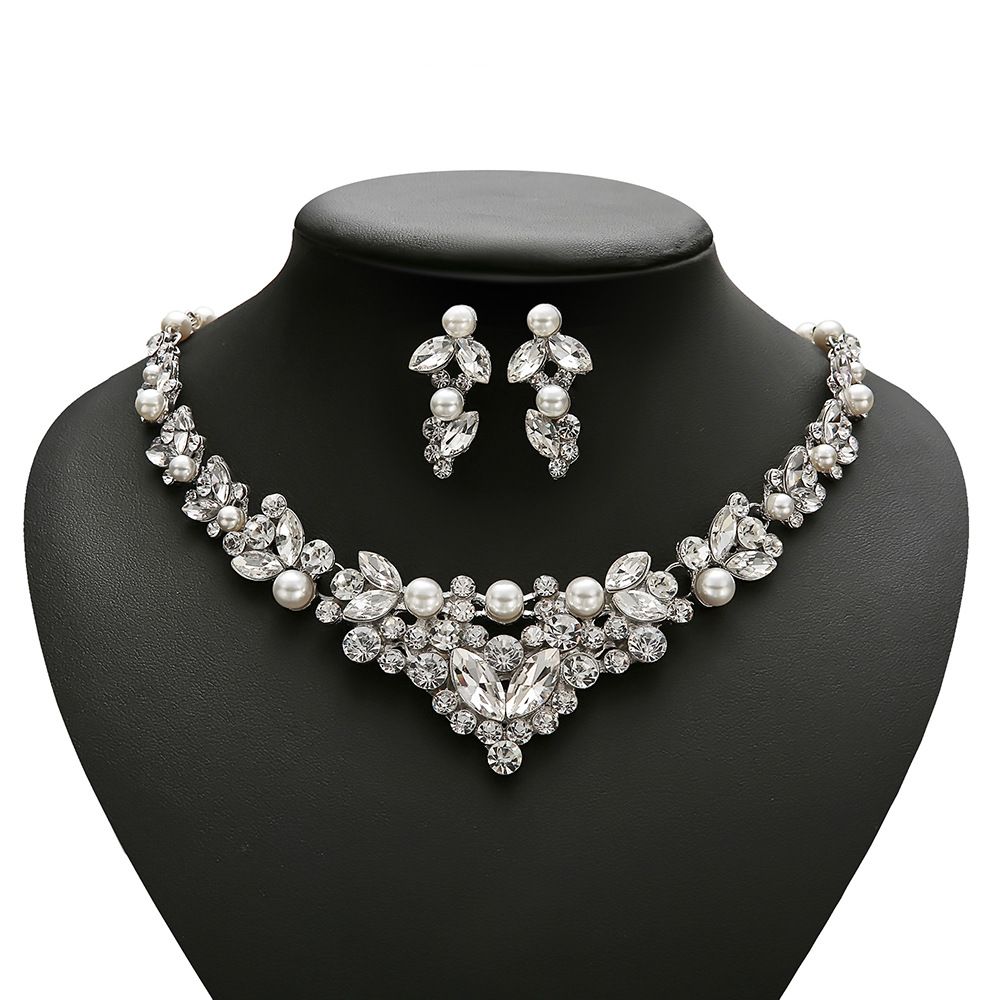 New Arrival Bride Fashion Necklace Earrings Set Alloy Rhinestone Two Piece Wedding Jewelry_ipsvogv.com