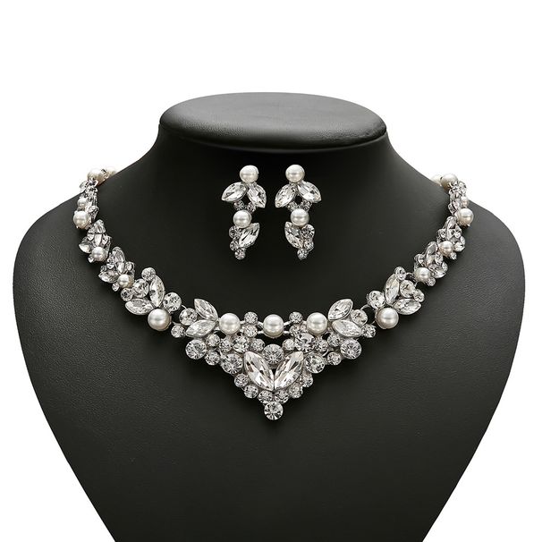 New Arrival Bride Fashion Necklace Earrings Set Alloy Rhinestone Two Piece Wedding Jewelry_ipsvogv.com