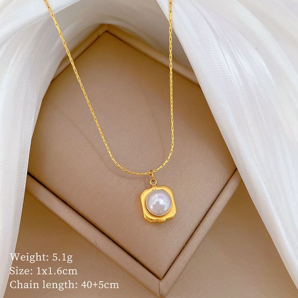 Body 【 All Titanium Steel 】 Square Pearl Personality Extremely Simple Wind Furnace Real Gold Necklace Female Ins 【 】_ipsvogv.com