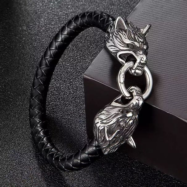 New Viking Wolf Head Handmade Leather Personalized Creative Men's Bracelet Jewelry Bangle For Men_ipsvogv.com
