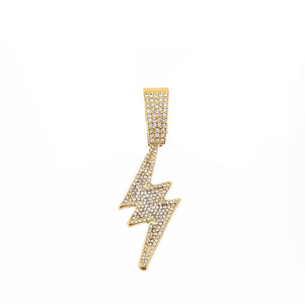 Unisex Trendy Men's Cool Full Diamond Lightning Pendant Necklace Hip Hop Style Street Dance Rap Wear Cuban Chain Necklace_ipsvogv.com