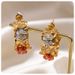 versatile stainless steel texture colored zircon pearl beaded flower earrings gold plated earrings_ipsvogv.com
