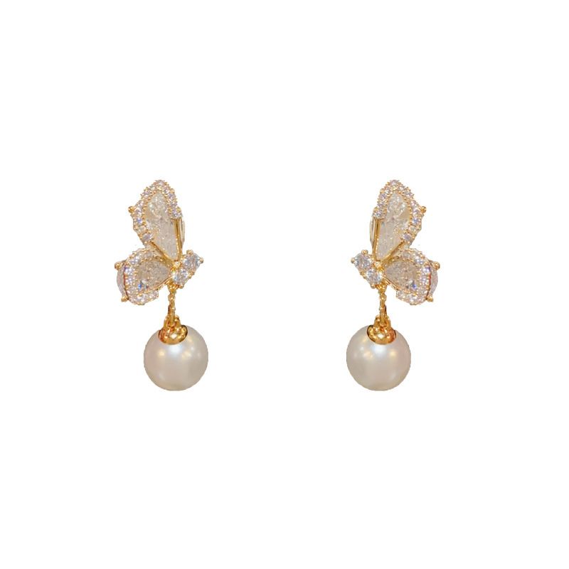 Unique Niche Design Zircon Butterfly Pearl For Women, Elegant Fashion Light Luxury High-end Silver Needle Earrings_ipsvogv.com