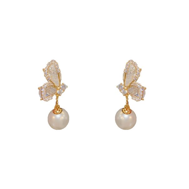 Unique Niche Design Zircon Butterfly Pearl For Women, Elegant Fashion Light Luxury High-end Silver Needle Earrings_ipsvogv.com