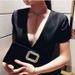 Fashion jewelry T shaped sexy super flash full diamond double layer necklace long chain clavicle chain necklace_ipsvogv.com