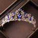 Crown headdress three piece set atmospheric champagne blue diamond birthday crown necklace earrings bride wedding dress evening dress jewelry_ipsvogv.com