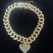 Men's Classic Full Diamond Cuban Chain Splicing Necklace Street Hip-Hop Style Heart Bracelet_ipsvogv.com