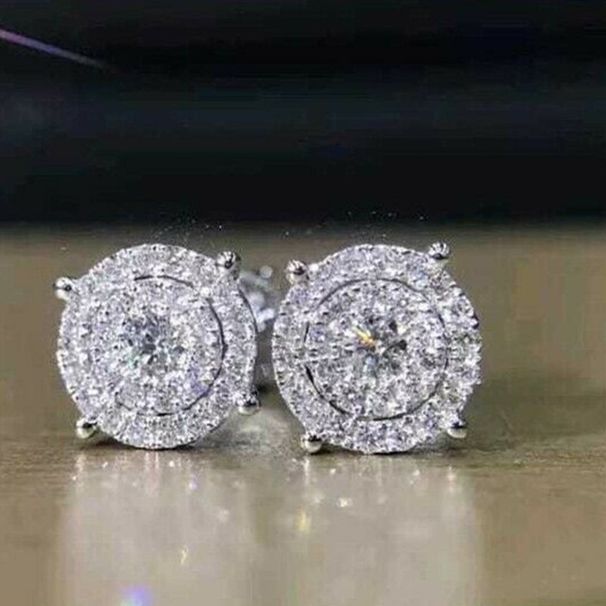 Cao Shi's New Fashionable OL Platinum Round Diamond Earrings With Zircon Inlay_ipsvogv.com