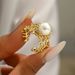 New niche style women's plain with personalized inlay of large pearls, high-end design and open ring_ipsvogv.com
