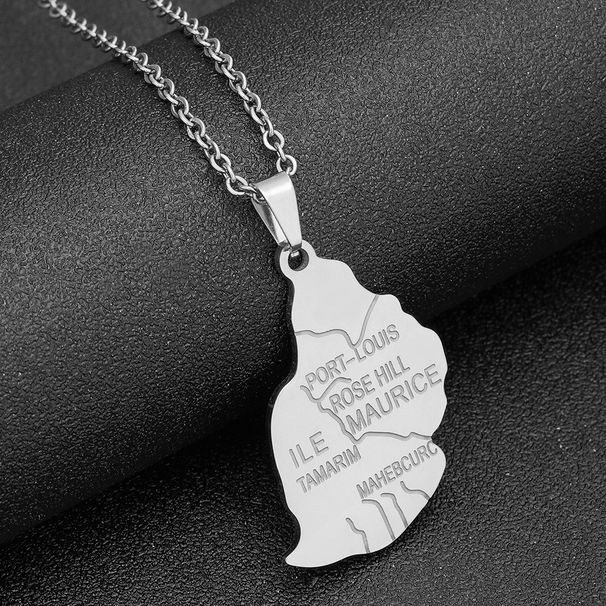 African Gold glossy Mauritius map necklace men's and women's geometric stainless steel couple necklace trendy jewelry_ipsvogv.com
