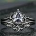 Sanjieins Inlaid Water Drop Zircon Gun Black Plated Women's Flower Pair Ring New_ipsvogv.com