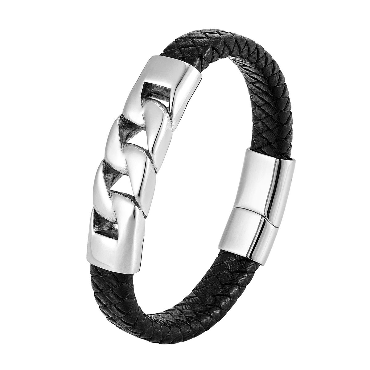 Men's Hip-Hop Mink Niche Stainless Totem Leather Woven Bracelet Titanium Steel Trend L20226_ipsvogv.com