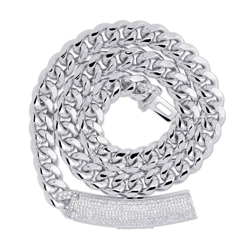 Popular Hip Hop Jewelry Zircon Necklace 12mm Smooth Cuban Chain Men's Necklace_ipsvogv.com