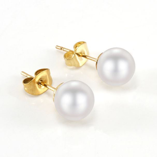 Elegant Geometric Stainless Steel Inlay Artificial Pearls Zircon Ear Studs 1 Pair_ipsvogv.com