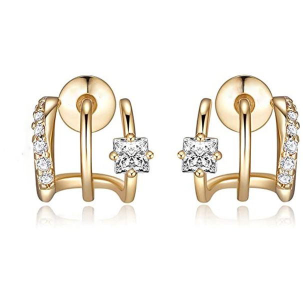 Women's Jewelry Zircon Net Celebrity Exquisite Personality Earrings Three Claw Arc Line Earrings Classic Commuting High End Feeling_ipsvogv.com