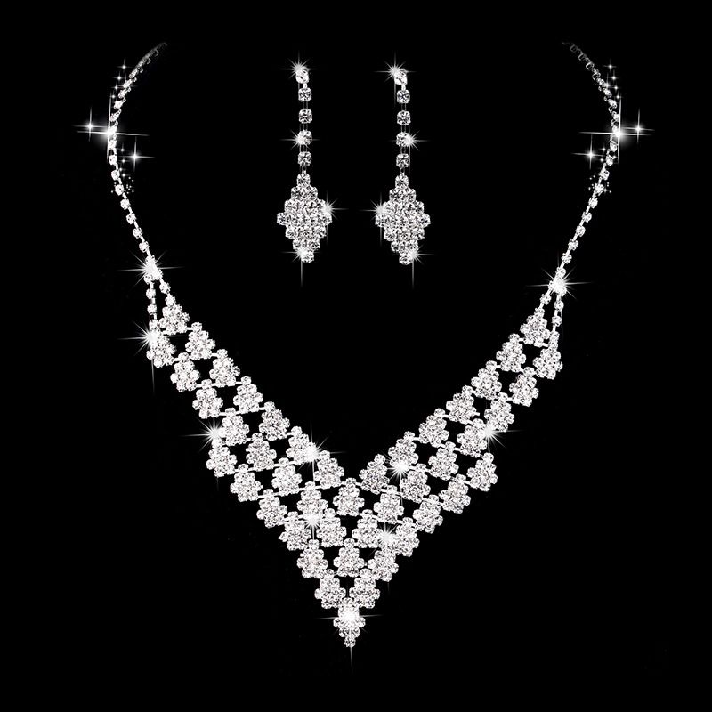 V-SHINE - Diamond Bridal Jewelry Set (V-Shaped Necklace & Earrings, Luxury Bridal Accessories)_ipsvogv.com