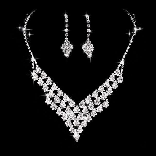 V-SHINE - Diamond Bridal Jewelry Set (V-Shaped Necklace & Earrings, Luxury Bridal Accessories)_ipsvogv.com