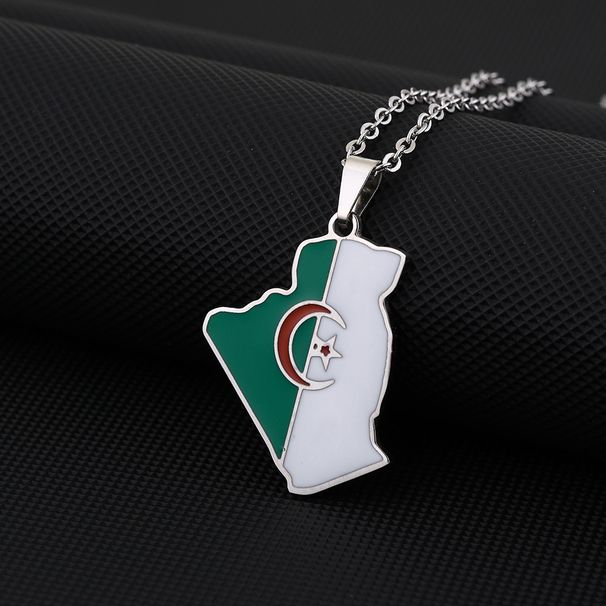 Algeria map pendant necklace oil drop retro men and women stainless steel pendant accessories_ipsvogv.com