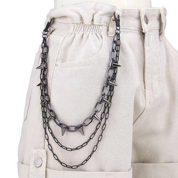 Hip Hop Punk Black Metal Rivet Pant Multi Layered Waist Chain Dress Up Jeans Accessories_ipsvogv.com
