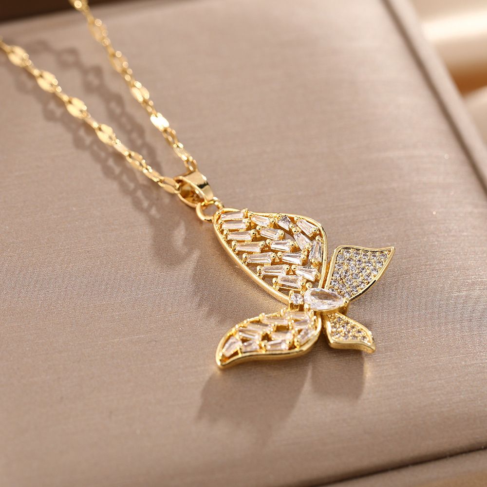 New Japanese And Korean Fashion Titanium Steel Necklace For Women, Light Luxury, Full Diamond, Butterfly, Niche,_ipsvogv.com