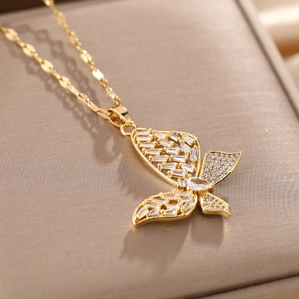 New Japanese And Korean Fashion Titanium Steel Necklace For Women, Light Luxury, Full Diamond, Butterfly, Niche,_ipsvogv.com