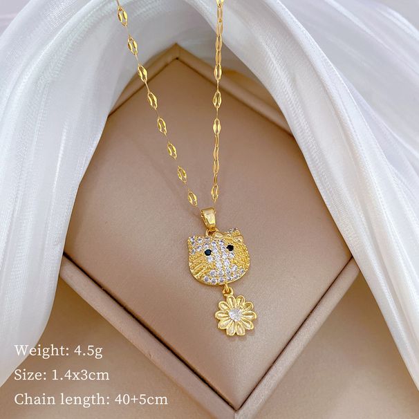 】 Flower 【 Cat Zircon Light Luxury Charm Gorgeous Full Diamond Necklace Women's Versatile Clavicle Titanium Steel Chain 【 】_ipsvogv.com