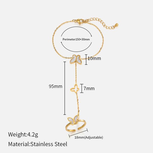 Women’s Jewelry Set Fashion White Shell Inlaid Butterfly Stainless Steel Finger Chain Set Personality Popular Gold Plated Jewelry_ipsvogv.com