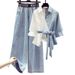 Women's Clothing plus size women's spring suits women's splicing two piece shirts slim jeans two piece suits_ipsvogv.com