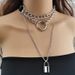 Jewelry Personality Exaggeration PU Metal Collar Decoration Punk Multi-layer Chain Geometric Lock Necklace_ipsvogv.com