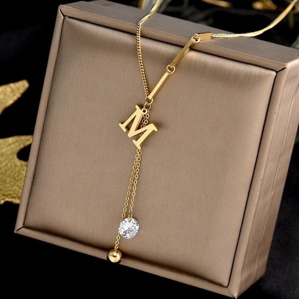 Stainless Steel New Fashion Fine Jewelry Elegant Sexy M Zircon Tassel Charms Chain Choker Necklaces & Pendants For Women_ipsvogv.com